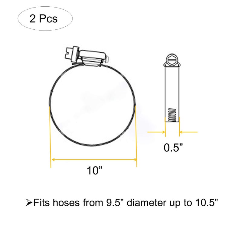EesTeck 2Pcs 10" (Diameter) Adjustable 304 Stainless Steel Duct Clamps Hose Clamp Pipe Clamp Air Ducting Clamp worm drive hose clamps (251mm-273mm) - Image 4